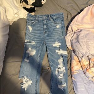 American Eagle Blue Skinny Distressed Jeans